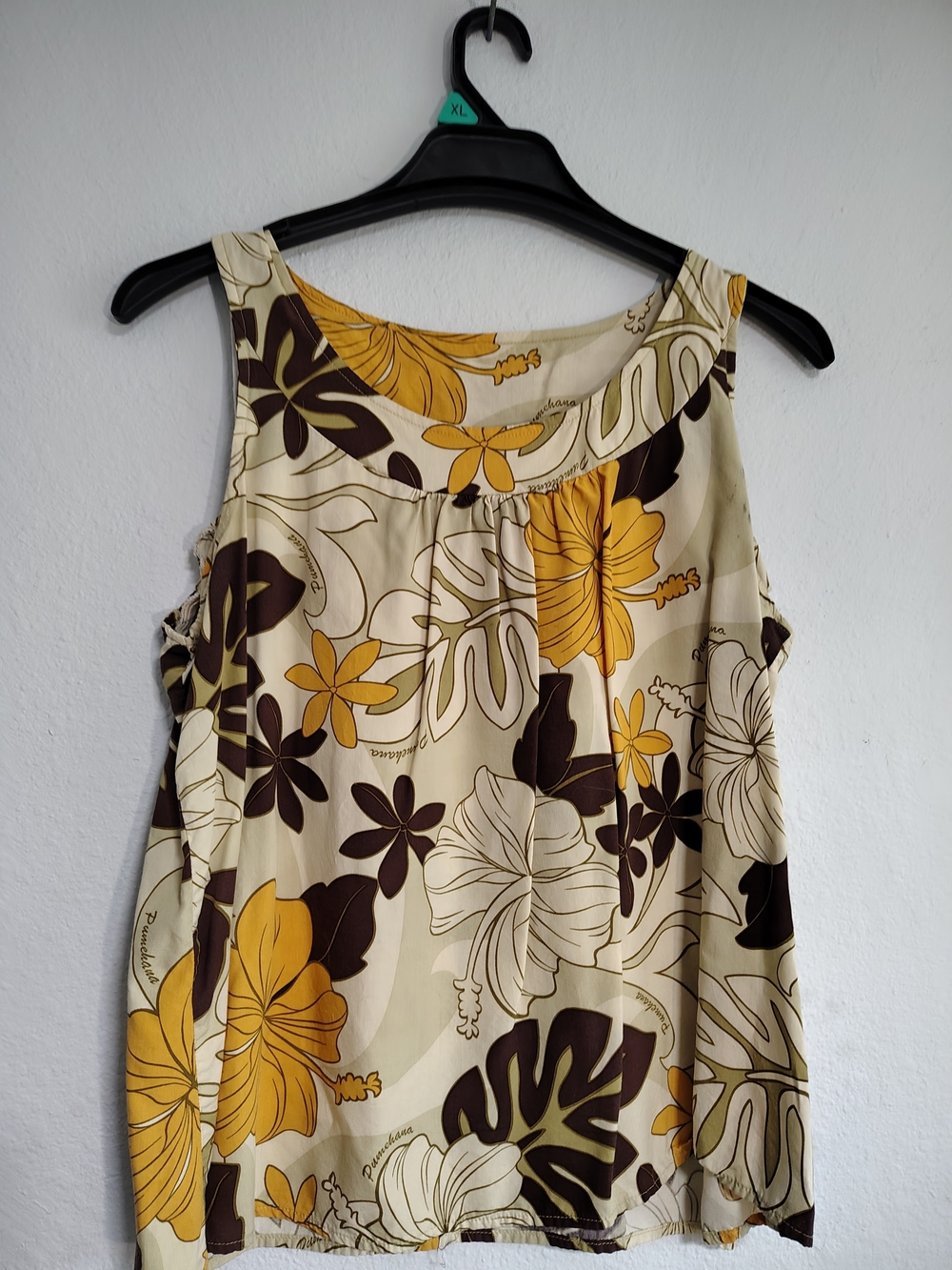 Sleeveless Floral Tank Top in Yellow, Brown and Cream